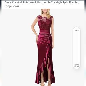 Womens Ruffle Cocktail Formal High Split Lace Dresses